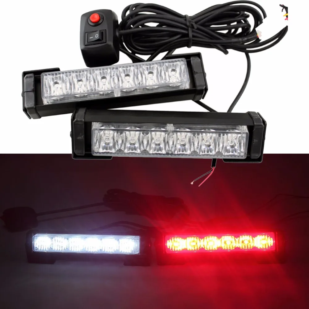 Super Bright 12V 36W 2 x6LED Car Emergency Warning Lights Beacon Grille Dash LED Strobe