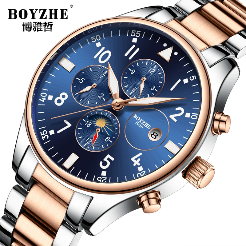 

Rose Gold Watch Men Chronograph Fully Automatic Spespective Back Sapphire Crystal Coating Daily Waterproof Watches Automatic