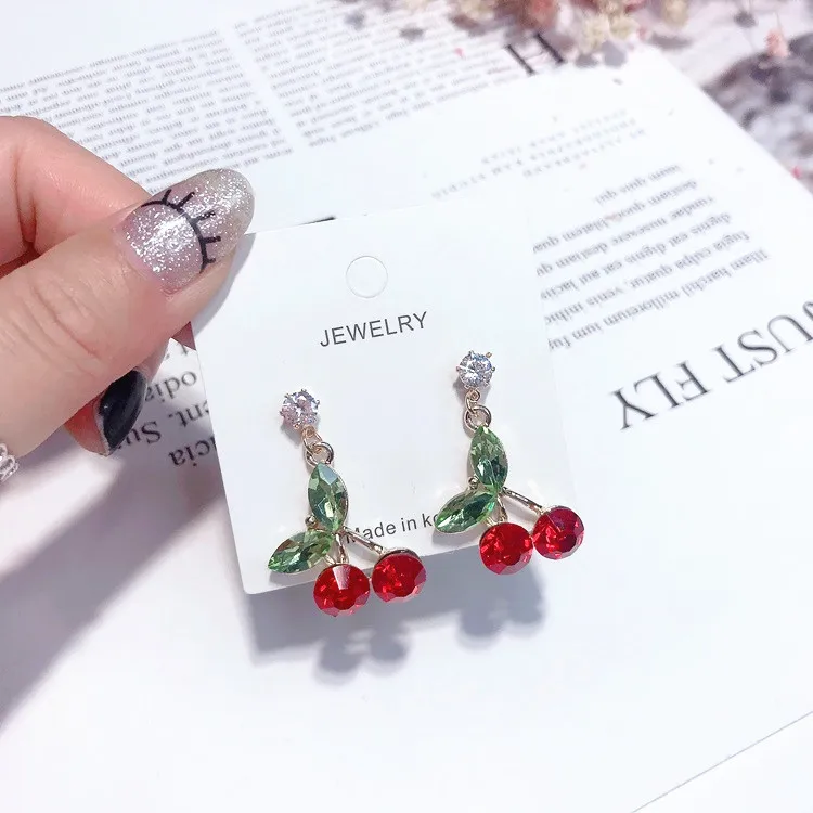 cherry cubic zircon earring Hypoallergenic fadeless fashion jewelry stud earrings for women gift