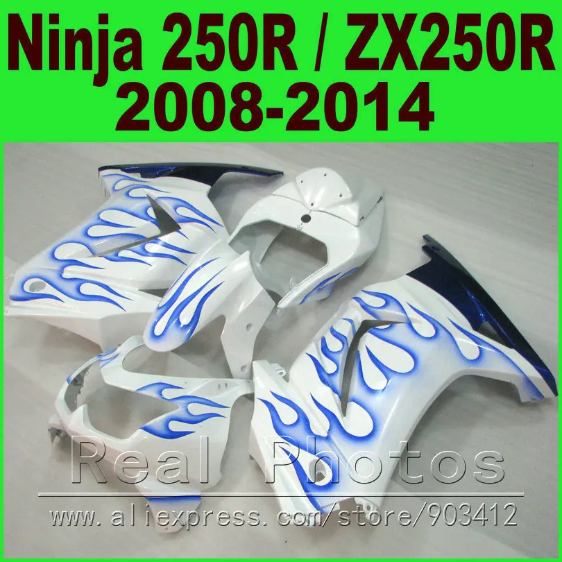 Fit Ninja 250R Fairing kit 2008 2009 2010 - 2014 for Kawasaki ZX 250 EX250 blue flames body kits 08 09 10 11 12 13 14 fairings