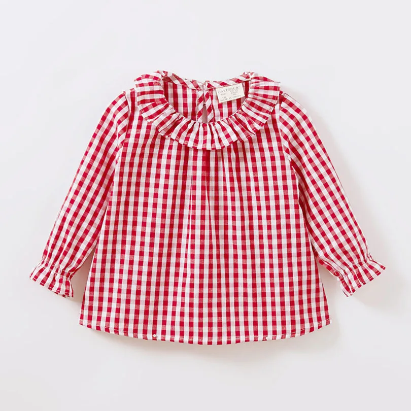 Весенне-летняя блузка для маленьких девочек; хлопковый топ с воротником «Питер Пэн»; клетчатая рубашка для маленьких девочек; Одежда для маленьких девочек; От 1 до 5 лет - Цвет: Розовый