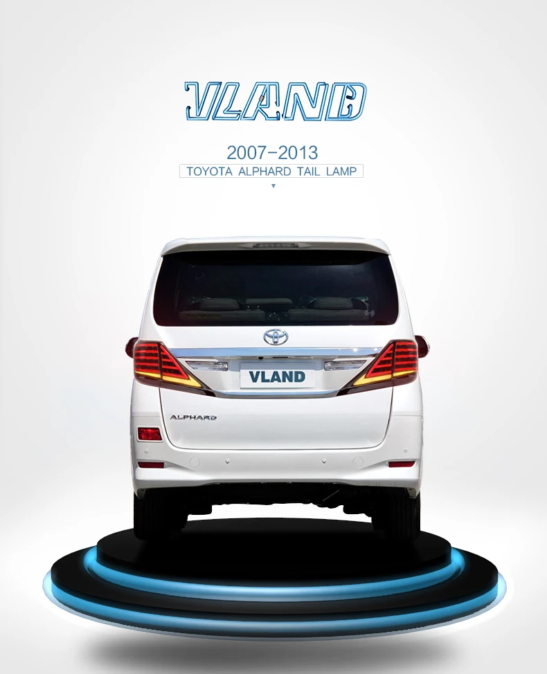 VLAND автомобильный габаритный задний фонарь для Toyota Alphard/Vellfire светодиодный задний фонарь 2008 2010 2012 Vellfire фонарь с DRL светодиодный движущийся singal plug and play