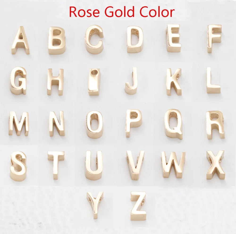 

26pcs 3*8mm Gold/Rose Gold Color Stainless Steel Letter A-Z Mirror Polished Bead Small Hole Bead Alphabet Letters Charm