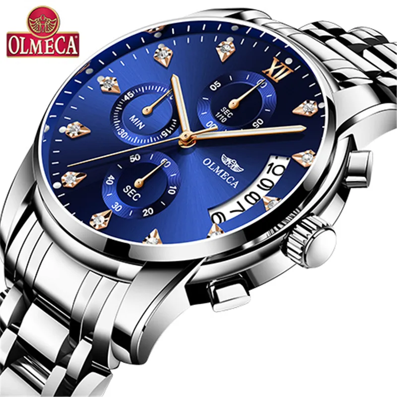 

Luxury Fashion Men's Quartz Watches Blue Stainless Steel Clock Calendar Waterproof Relogio Watch For Men Reloj Deportivo Hombre