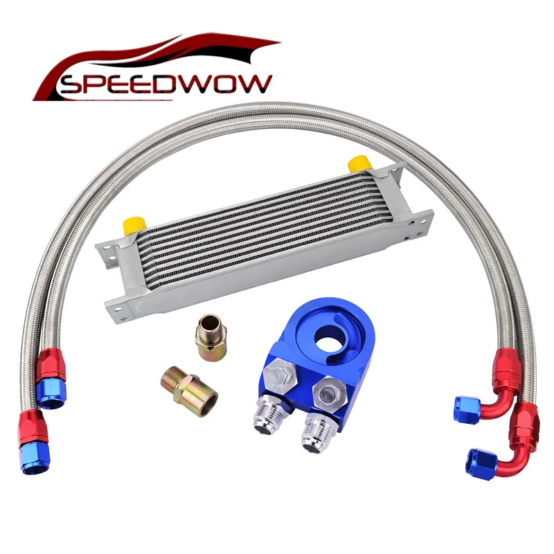 SPEEDWOW Универсальный 10 рядный масляный охладитель + Масляный фильтр адаптер для