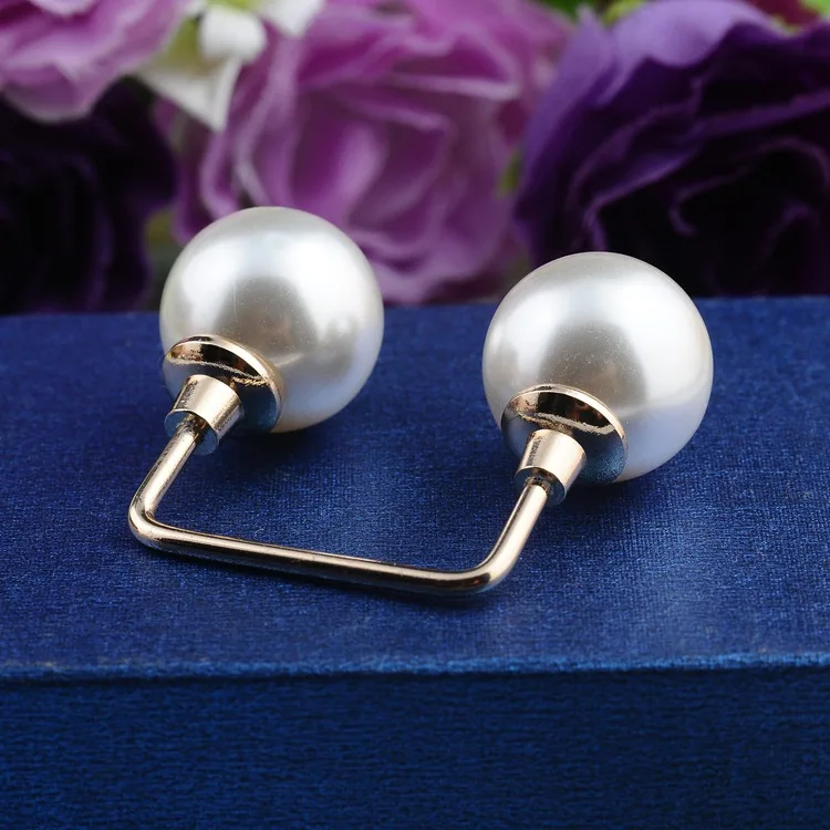 

U shaped Korean style double-headed screw on pearls bar brooch neckline cuff pin clothing accessories shawl button for women