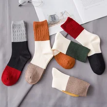 Зимние новые женские толстые теплые цветные полосатые модные повседневные высококачественные шерстяные носки Harajuku винтажные хлопковые носки