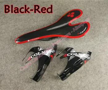 

Good quality Full carbon fiber 3K Glossy Black-Red Colnago carbon Saddle+Water bottle cages packaged for sale