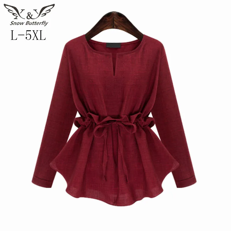 Женские рубашки, модная рубашка с длинным рукавом, льняная блузка свободного размера плюс, топы для девушек, корейская модная одежда, L-4XL 448