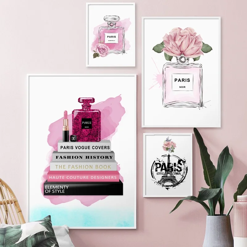 

Paris Tower Perfume Rose Flower Lipstick Wall Art Canvas Painting Nordic Posters And Prints Wall Pictures For Living Room Decor