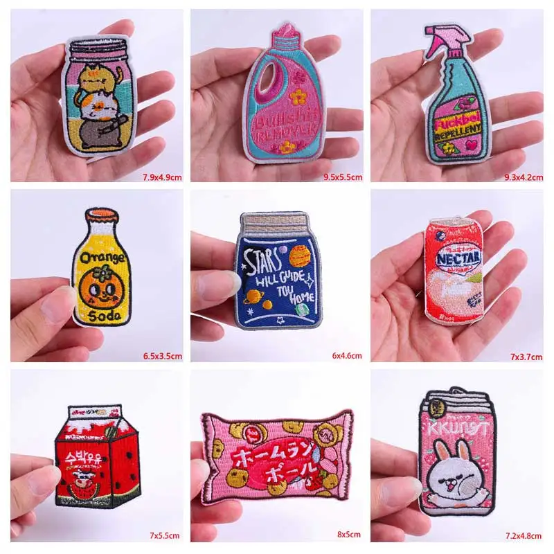 Pulaqi Anime Iron on Patches On Clothes Stickers Bottle Cute Embroidery Patches For Clothing Stripes On Clothes Cat Animal Patch