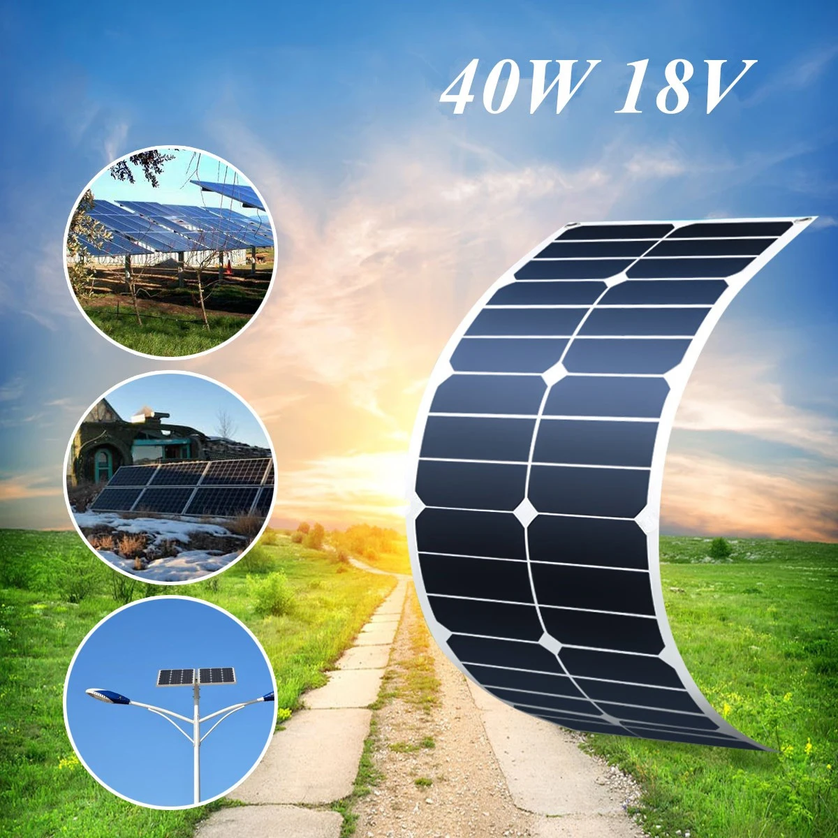 

CLAITE 40W 18V Solar Panel Plate Flexible Solar Charger For Car Battery 12V Sunpower Monocrystalline Silicon Cells Module Kit