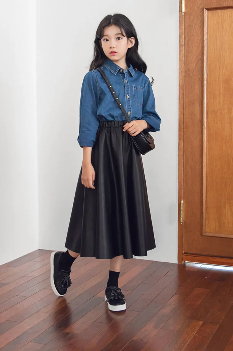 PU Leather Teenage Girls Skirts For School Black Toddler Skirt Kids Long A Line Spring Autumn 2019 Mother And Daughter Clothes 4 5 6 7 8 9 10 11 12 13 14 15 years little skirt children  clothing (11).jpg