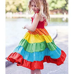 

Girls Rainbow Colored Adjustable Strap Cotton Beach Dress