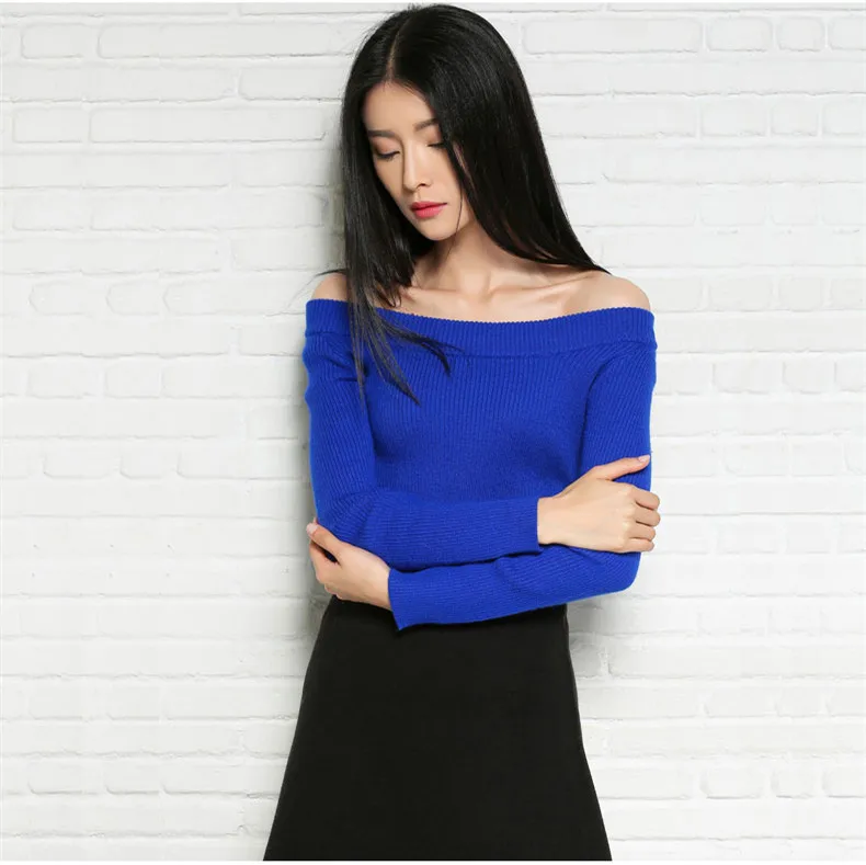 Spring new Fashion Women Cashmere Sweater O neck Strapless