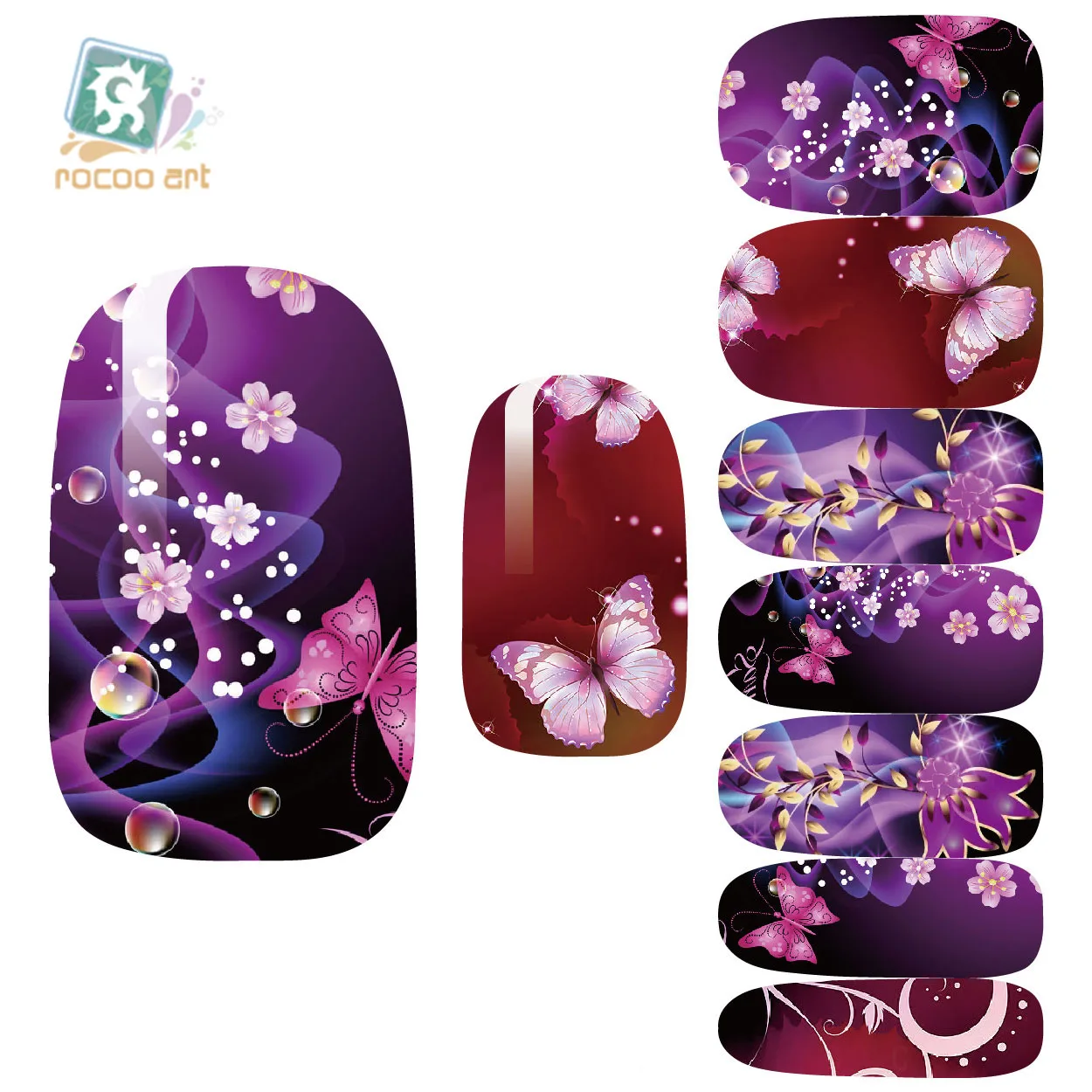 

Rocooart K5671 Newest Water Transfer Nail Foil Sticker Art Flirtatious Purple Shine Flowers Nail Wraps Sticker Manicure Decals