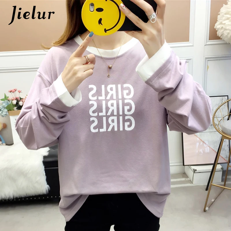 Jielur Осенняя футболка с длинным рукавом Женская Лоскутная Новинка 2019 футболки