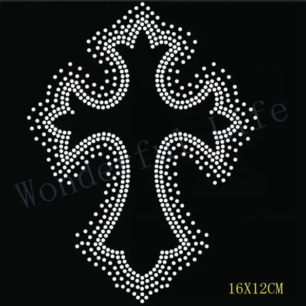 

Free Shipping hotfix rhinestones dot with cross design Heat transfer design iron on motifs DIY motif