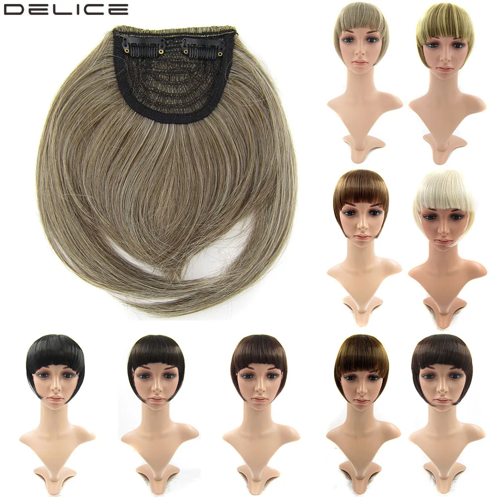 

DELICE Women's Clip In Straight Blunt Bangs Heat Resistance Synthetic Side Fringe Hair Neat Bang Brown Mix Blonde