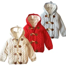 

Boys Cardigan Sweaters Winter Girls Long Sleeve Knitted Sweater Children Horn Button Fleece Clothes Thicken Warm Outerwear Coat