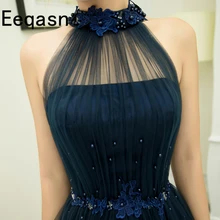 Новинка, элегантное темно-синее арабское вечернее платье,, Холтер, а-силуэт, мягкий тюль, с открытыми плечами, вечерние платья, черное, Abendkleider