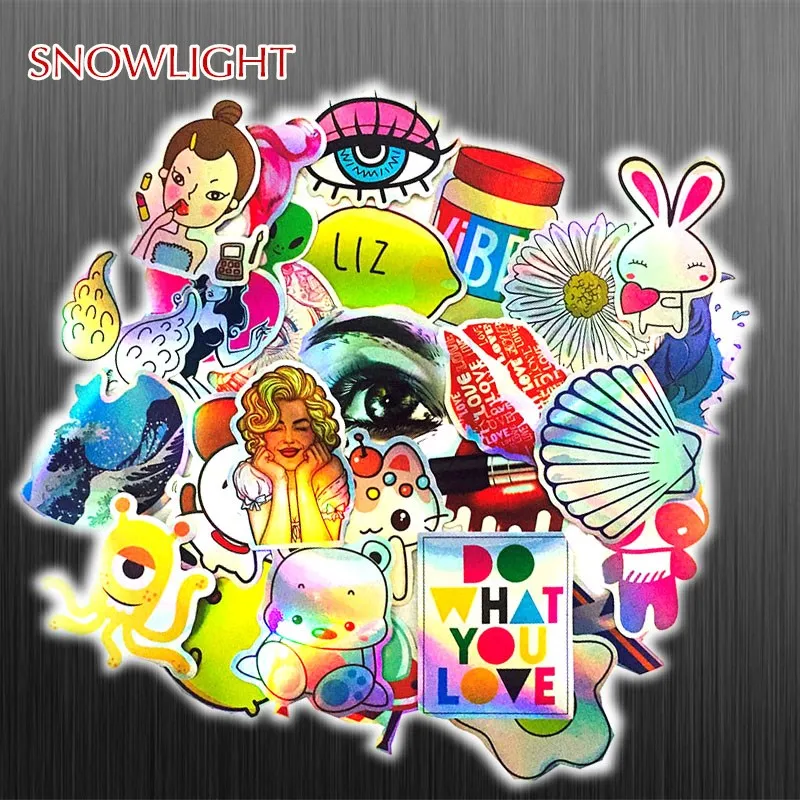28Pcs/lot Cartoon ET ufo Laser Stickers Shining For Suitcase Skateboard Laptop Motorcycle Toys Fash Waterproof Graffiti Decals