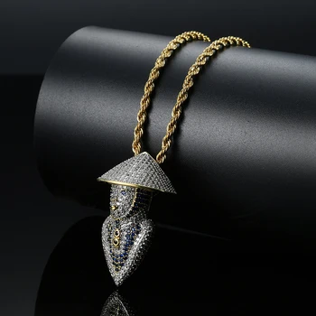 

Hip Hop Iced Out Gold Color Plated Copper Micro Pave CZ Fisherman With Cloak Pendant Necklace for Men Gift Jewelry