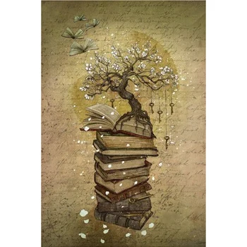 

5D Diy Full Square Drill Diamond Painting Embroidery Book Tree Diamond Cross Stitch Rhinestone Decor