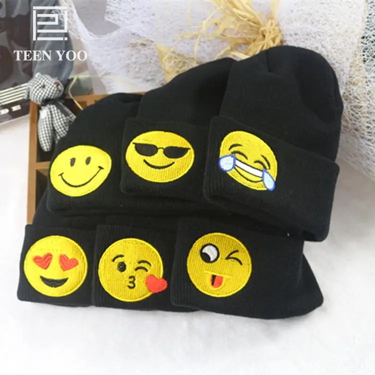 Улыбающимися героями мультфильмов вышитые вязаная шапка в стиле Харадзюку осень-зима хлопок Кепки для мужские и женские шапочки зимние теплозащитная Балаклава