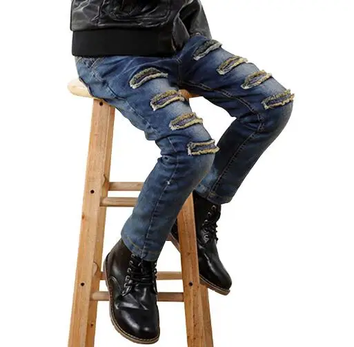 Online 3 4 5 6 7 8 9 10 11 12 AÑOS NIÑOS Jeans para niños ropa de niños de invierno ropa adolescente pantalones vaqueros con agujeros para niños