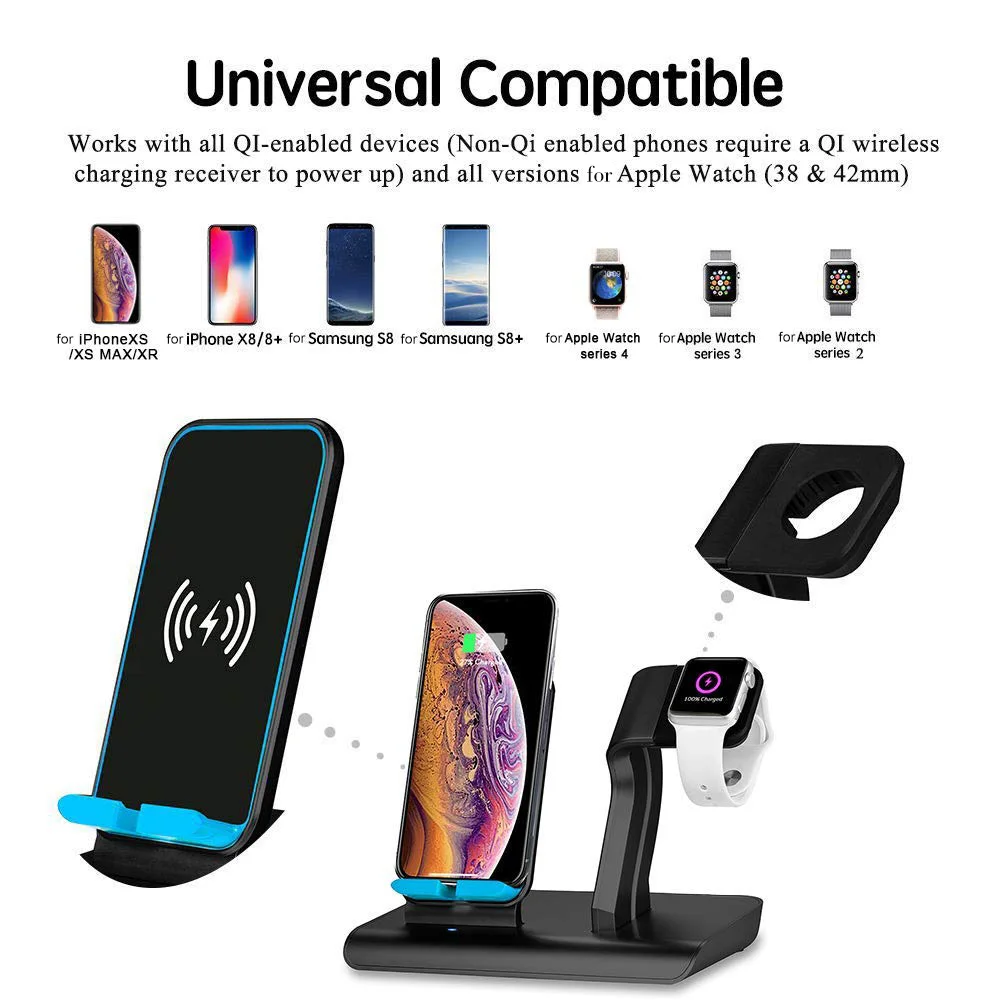 FDGAO для Apple Watch Stand 2 в 1 Qi Беспроводное зарядное устройство для iPhone XS Max XR X 8 10 Вт Быстрая зарядка для samsung S9 S8 Note 9 8