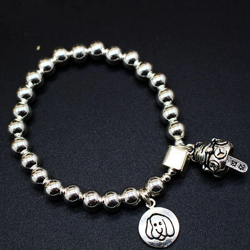 

S925 Silver Lucky Lady Bracelet WithThai Silver Retro Money Cat Bead