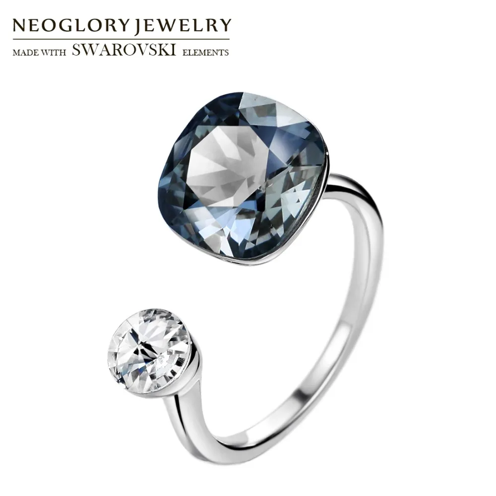 Neoglory MADE WITH SWAROVSKI ELEMENTS Crystal & Rhinestone Square Design Finger Ring Double Color For Classic Women Daily