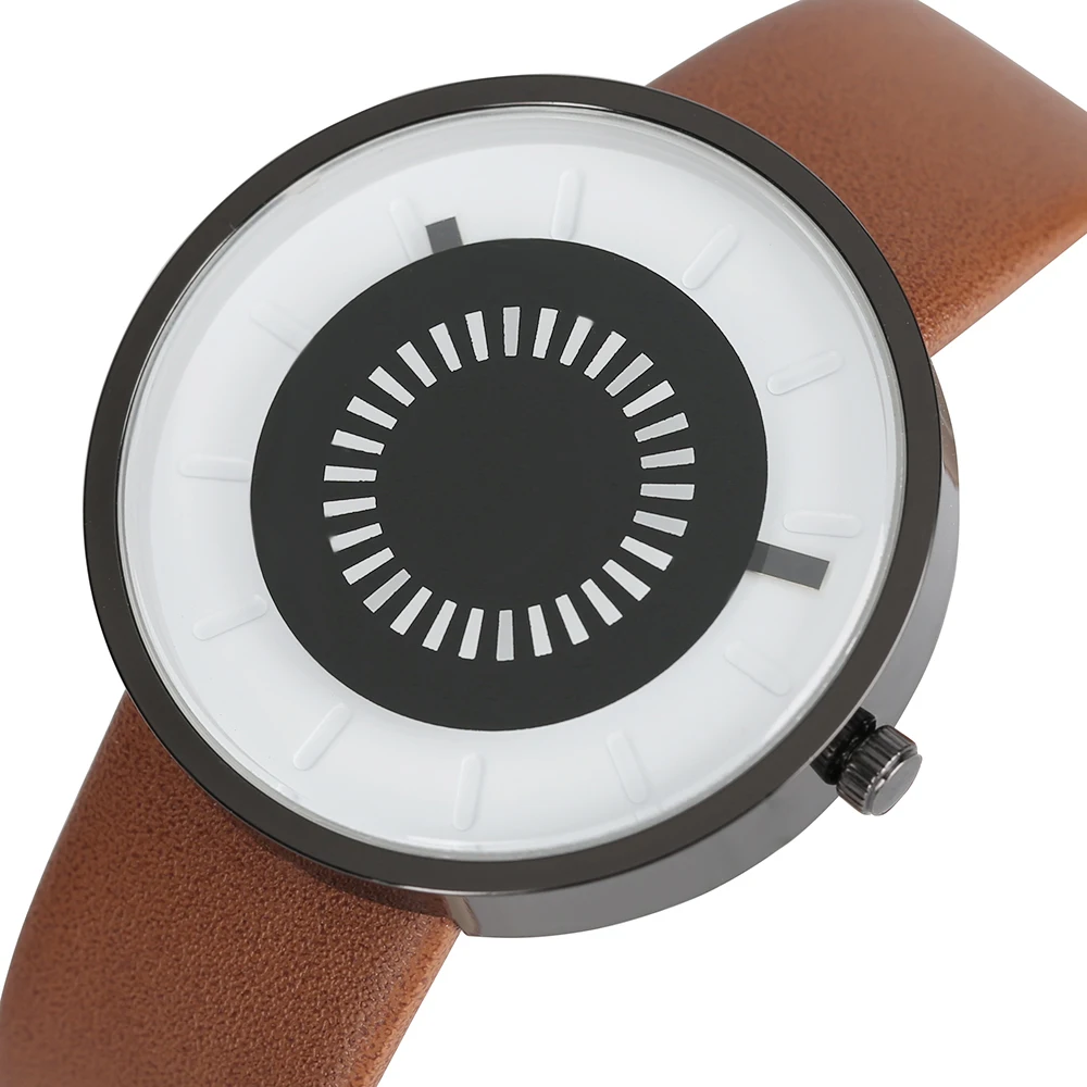 

Creative Turntable Mens Watch White Face Futuristic Concise Quartz Wristwatch Womens Student Style Hour For Boy Girl 2017