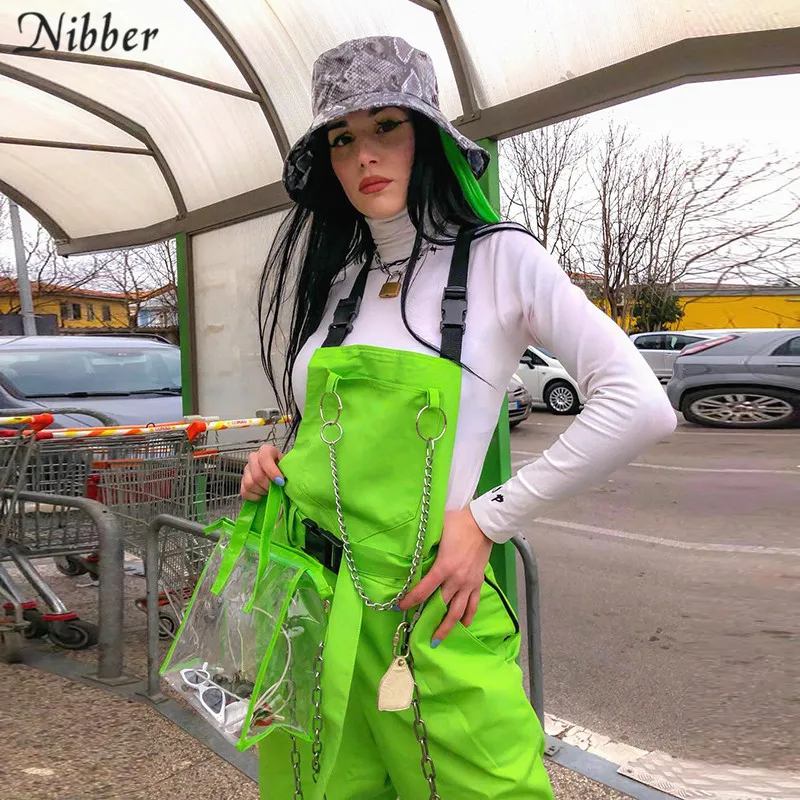 Nibber флуоресцентный зеленый комбинезон женские уличные черные повседневные