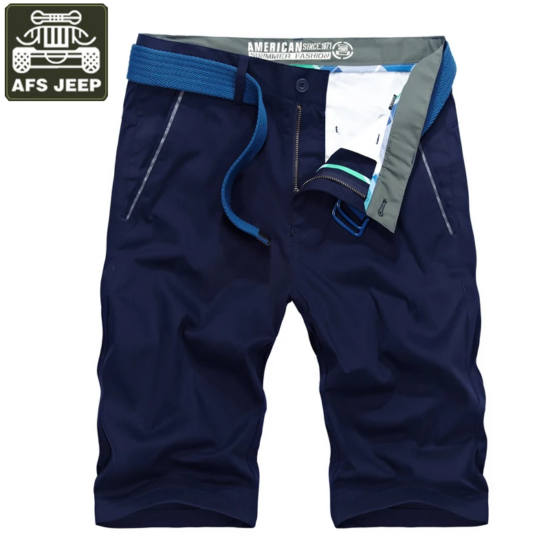 

AFS JEEP Brand Shorts Men Summer Casual Mid-waist Cargo Short Above Knee Length Plus Size 42 Cotton Soft Shorts Hombre No Belt