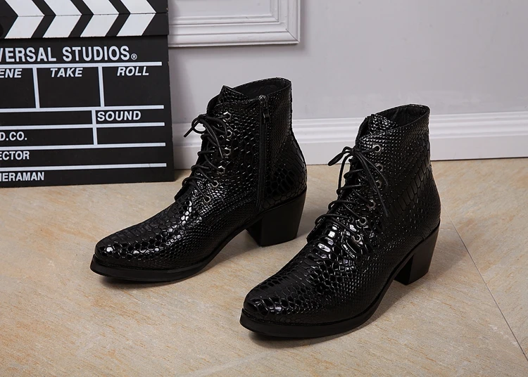 Мужская обувь Обувь на высоком каблуке на осень-зиму; Мужская черная обувь натуральная кожа ковбойские сапоги мужские «крокодиловая кожа botines hombre в британском стиле