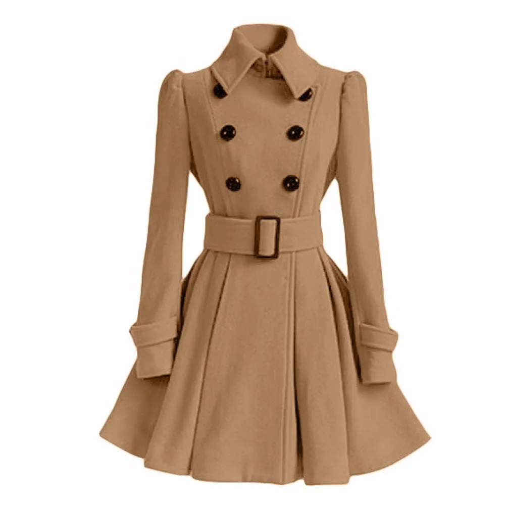 2016 Women Trench Coat Winter Belt Buckle Trench Coats Double-Breasted Coat Long Sleeve Casual Windbreaker Abrigos Mujer Cloak Casacos