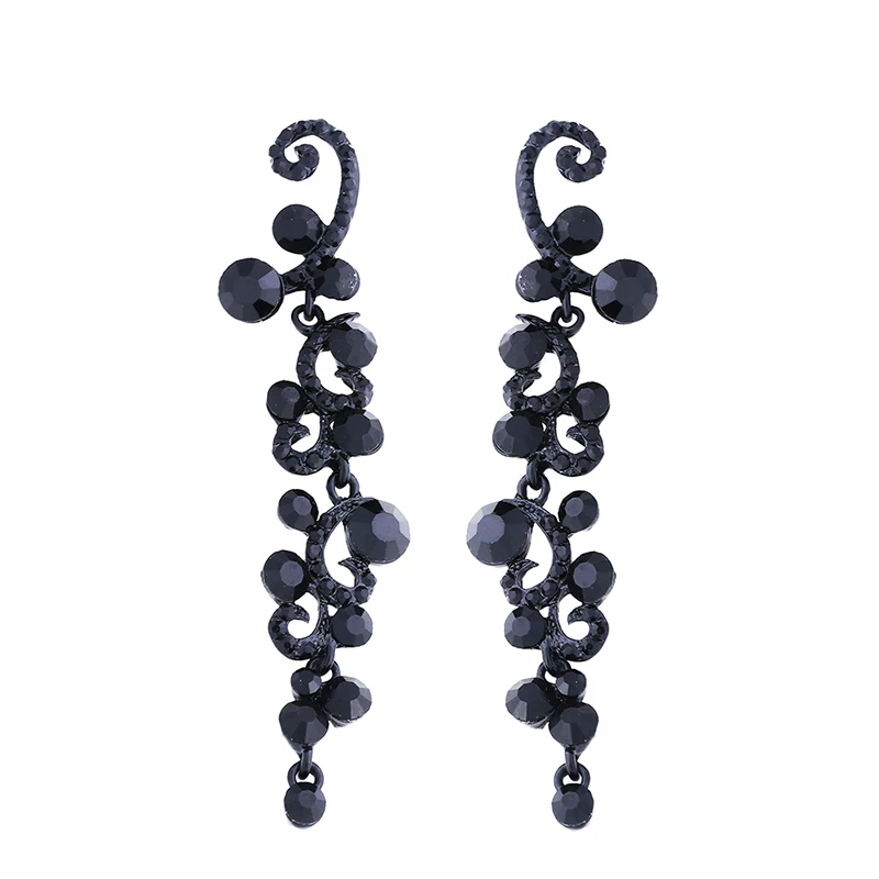 Модные Винтажные наборы ювелирных украшений Висячие длинные серьги для женщин цепочка черные браслеты для женщин Кристалл brtj96