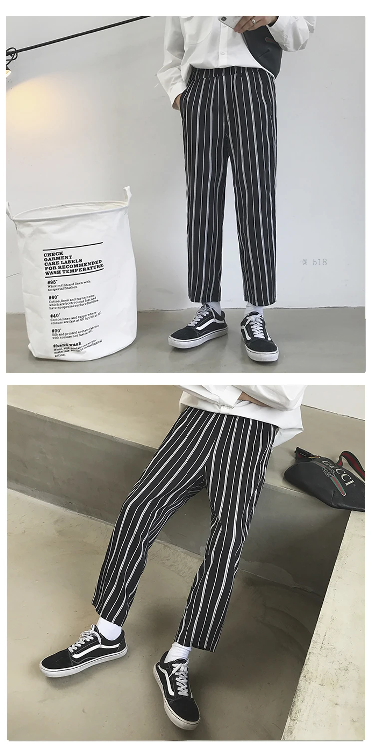 2019 мужские полосатые брюки хлопковые повседневные брюки корейская модная тенденция эластичные шаровары Хип-хоп брюки плюс размер M-2XL