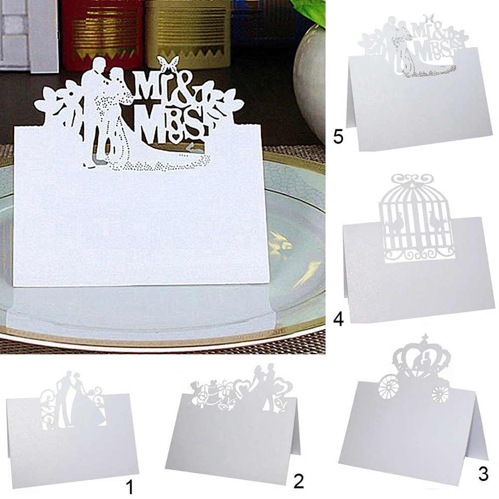  50pcs Place Name Cards Invitation Card Newlyweds Wedding Party Decoration Favor (White) - 33031040881