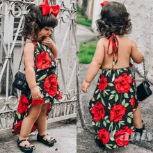 Модное летнее платье для маленьких девочек, Вечерние Платья с цветочным принтом и открытой спиной, с перекрещивающимися бретельками, праздничное платье, сарафан для детей, одежда для малышей