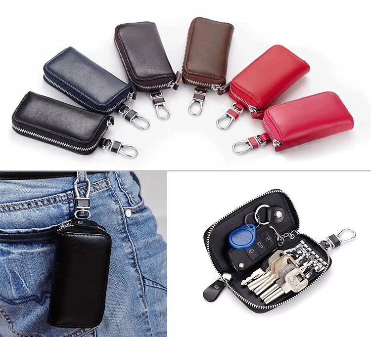 

Men Women Car Key Holder Wallets Cow Leather Housekeeper Card Zipper Case Keys Organizer Money Bag MUG88