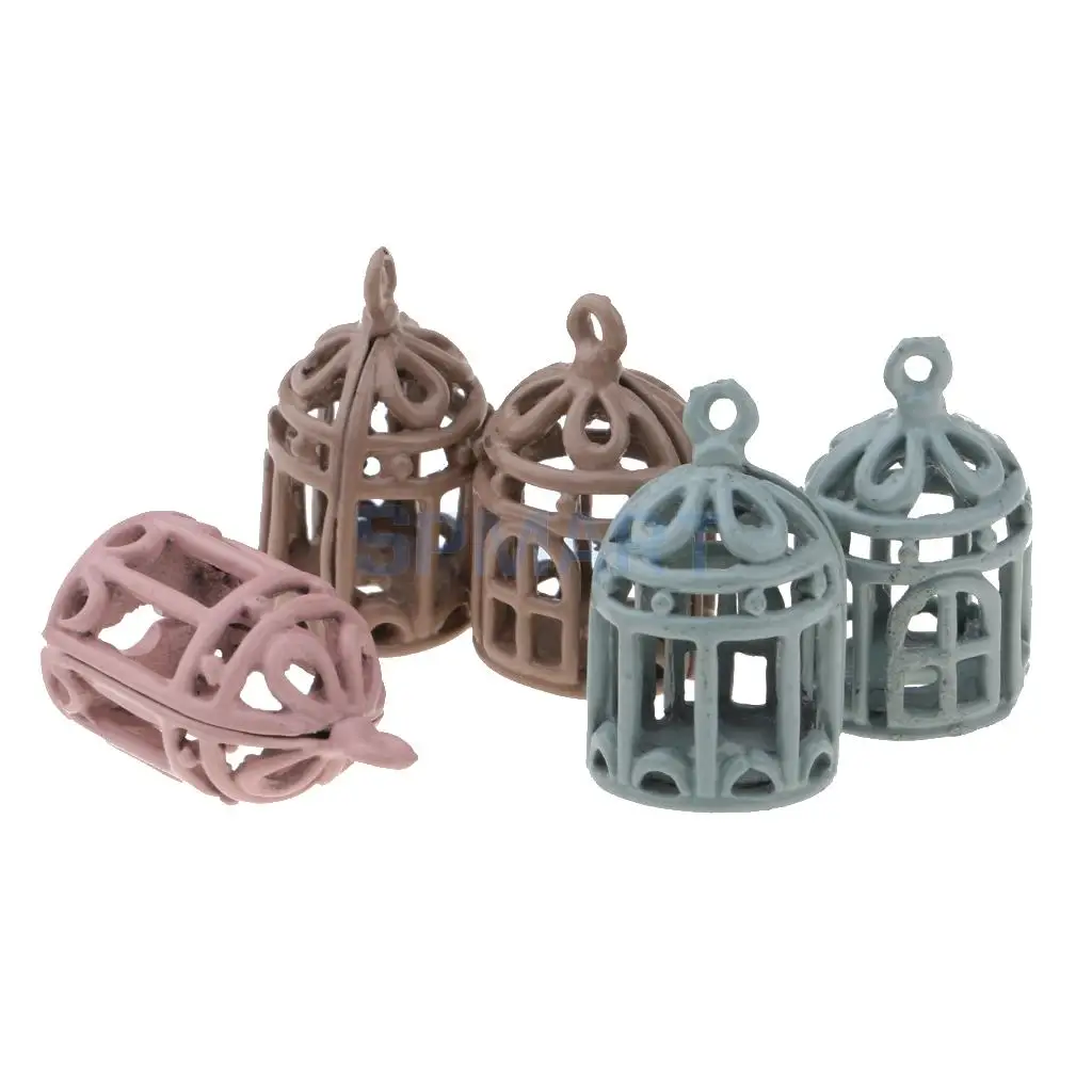 5 Pieces 1/12 Dollhouse Miniature Stainless Steel Birdcage Model Micro Landscape Decorations