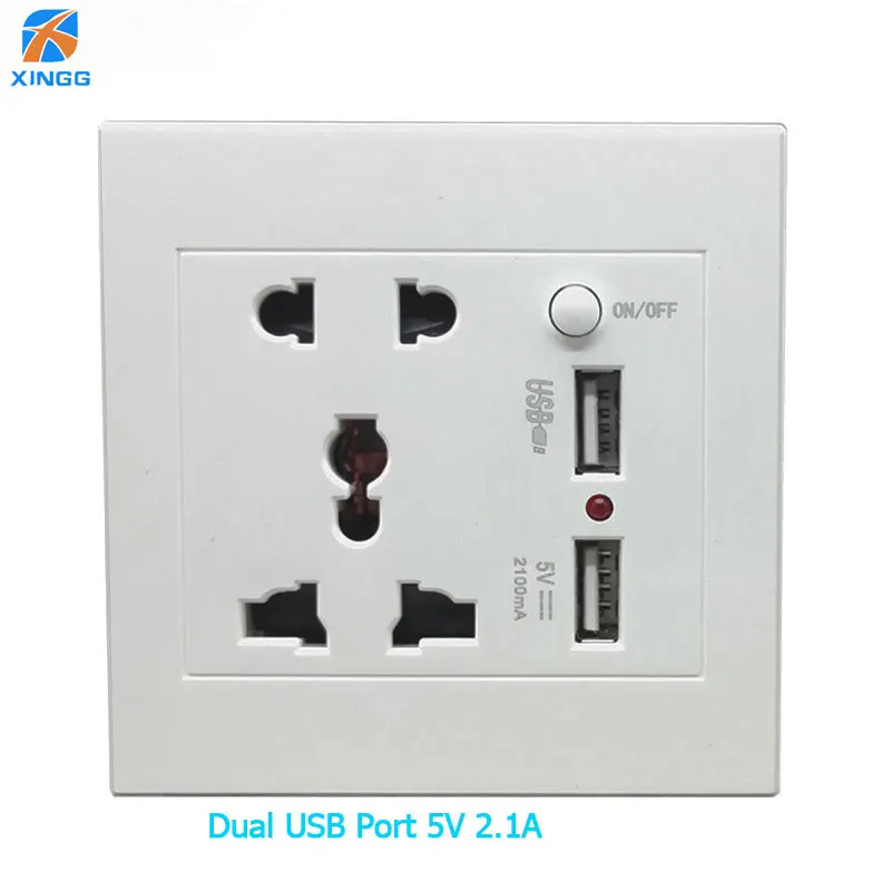 UK STOCK Double Wall UK Plug Socket 2 Gang with 2 USB Charger Port Outlet Plate