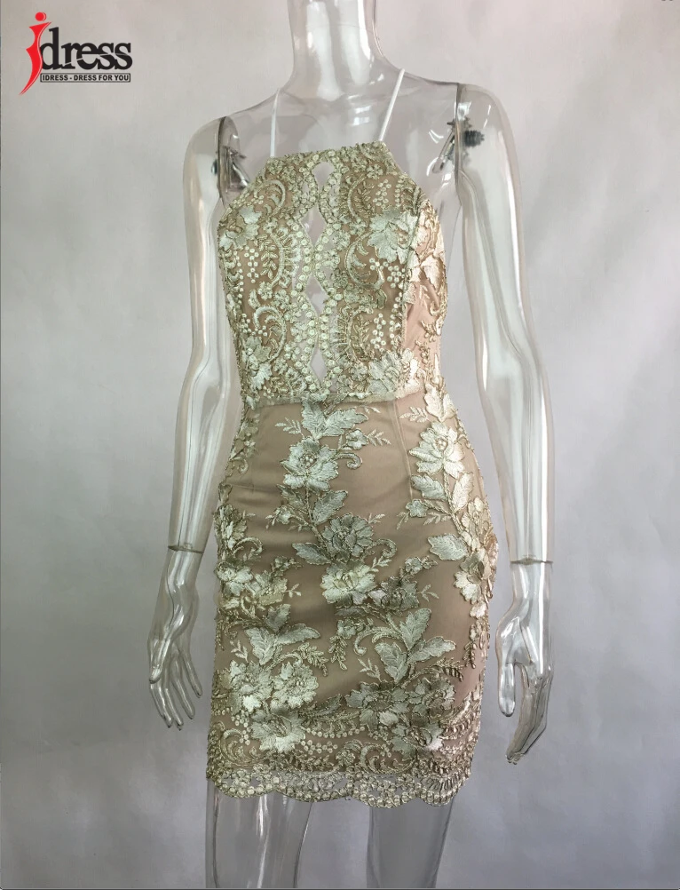 IDress New Arrival Chic Embroidery Celebrity Bodycon Strap Sundress 2017 Sexy Sleeveless Halter Hollow Lace Club HL Dress Party (7)