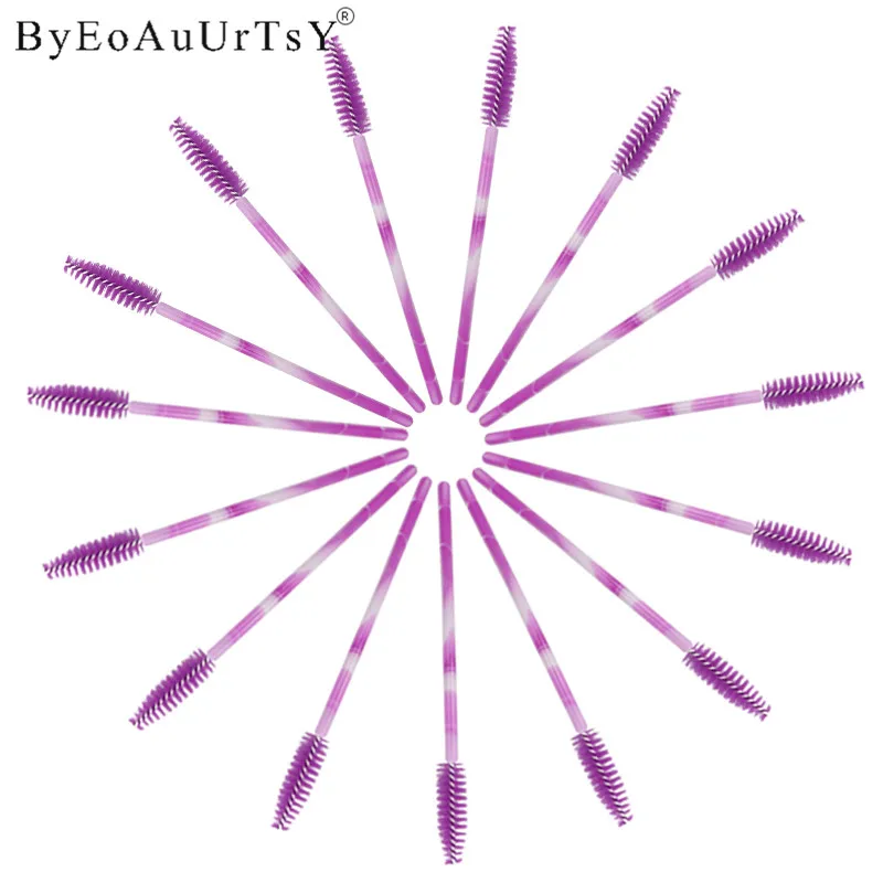 Colorful Holder Synthetic Fiber Makeup Brush 100pcs Mascara Eyelash Make Up Brush Disposable Mascara Wand Brushes Purple Red     (7)