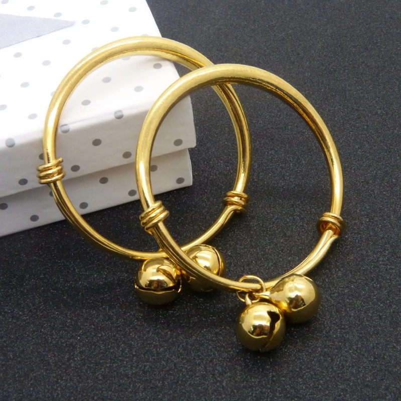 2 pcs Halus Padat Kuning Emas  Diisi anak  Bangle 45mm Bayi 