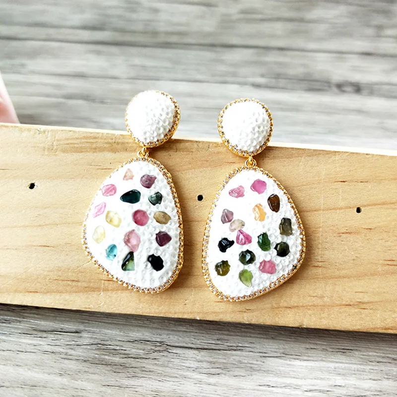 

1/4 Pairs Multicolour Stone Crystal Pave Dangle earrings,handcrafted Women jewelry dangle earring ER794