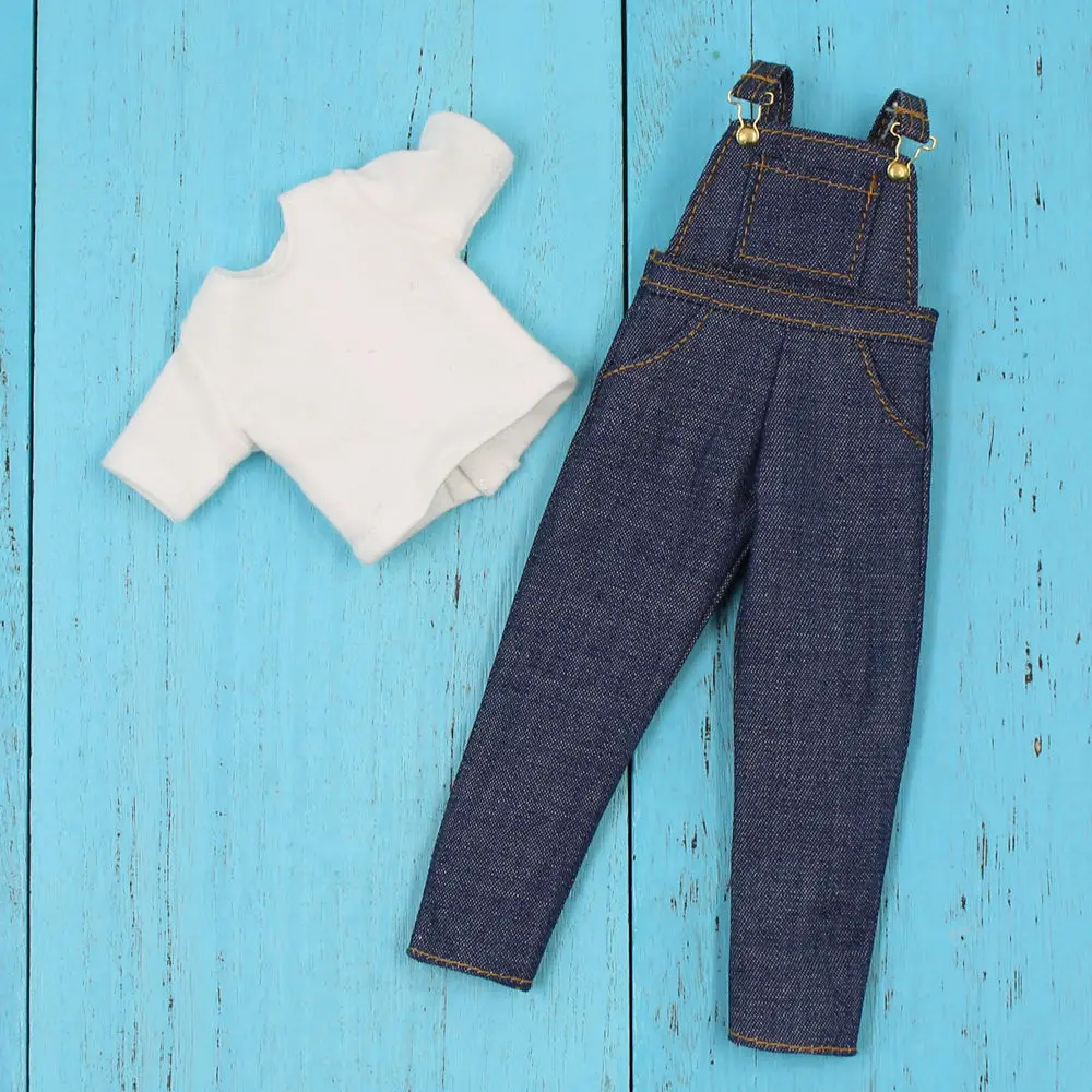 

Blyth doll clothes White T-shirt black overalls suit for the 1/6 JOINT body.